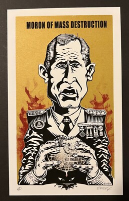 EMEK 2003 Moron of Mass Destruction gold handbill poster print george bush rare