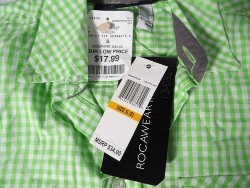 Roca Wear Boys Youth Shirt New Green White Plaid Size Small 8 Collared Hip Hop - Picture 6 of 12