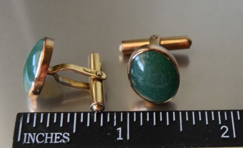 Vintage 14K Yellow Gold Adventurine Quartz Cufflinks w New Appraisal for $1000 - Picture 2 of 4