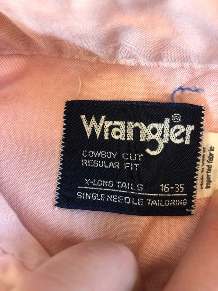 Camisa Polo Vintage Wrangler Corte Vaquero Manga Larga Rosa Hecha en EE. UU. Talla 16-35 Foto 4 de 4