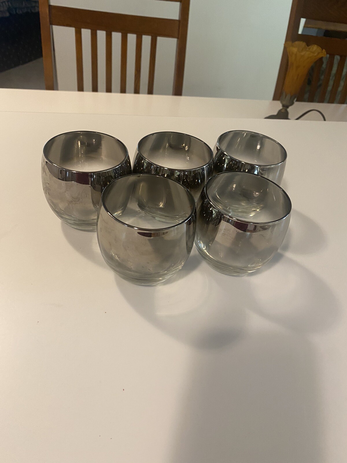 Vtg set of 5 Silver Ombre Fade Roly Poly Rocks Tumbler Glasses MCM Barware