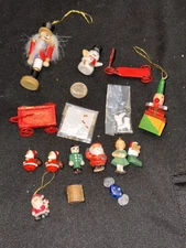 Miniature Assorted Christmas Ornament Figurine Lot Of 16. Mixed Materials.