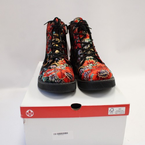 Women's REIKER Black/Red Floral Velvet Combat Boots UK6 NEW Z03 eBay
