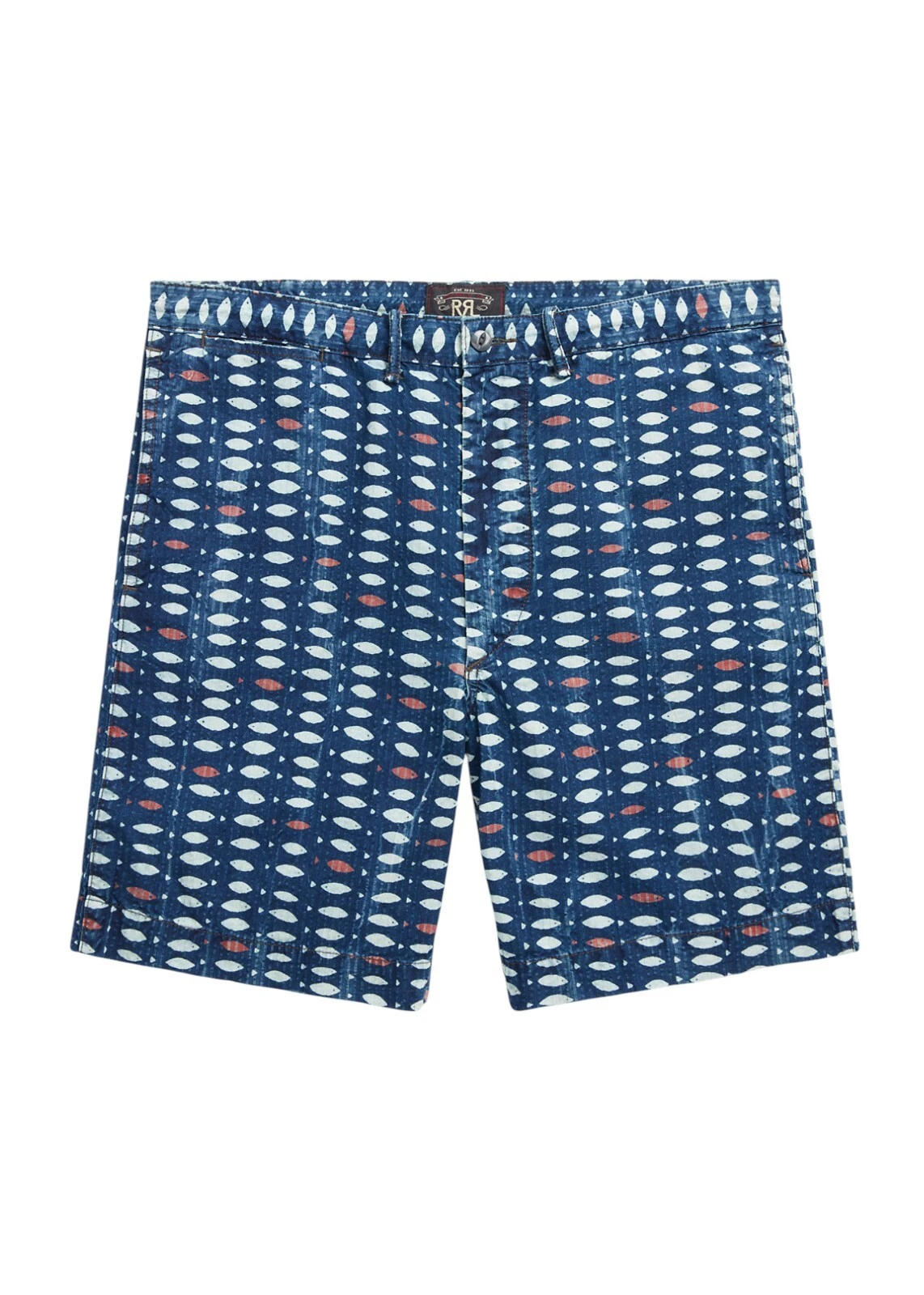 Ralph Lauren RRL Washed Indigo Sands Fish Print Seersucker Shorts New $295