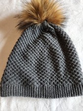 Beanie Fur Pom Grey Hat