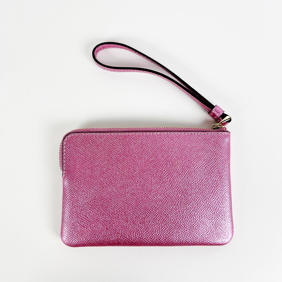 NWT Coach crossgrain corner zip wristlet metallic tulip pink | eBay