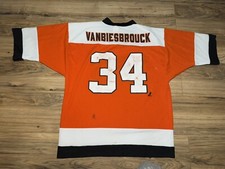 Vtg 90s Philadelphia Flyers VANBIESBROUCK 34 NHL Jersey Mens Med Logo 7 Hockey