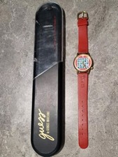 Vintage Guess Watch 1989 By Georges Marciano Ladies Gold Tone Red Band 30mm