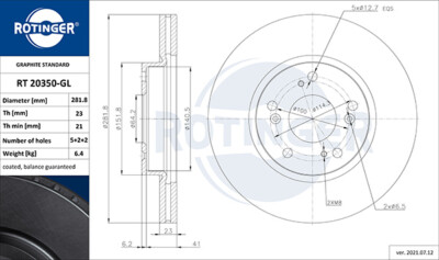 ROTINGER 2x Bremsscheibe vorne Ø282 mm belüftet für Honda Civic VIII Hatchback