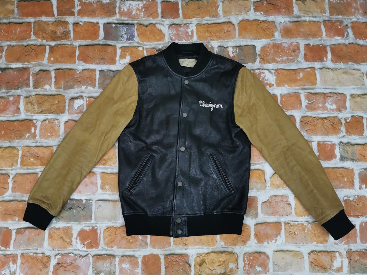 Chevignon Vintage Leather Jacket Round Arch Black Beige Chevignon Vintage Leather Jacket Round Arch Black Beige
