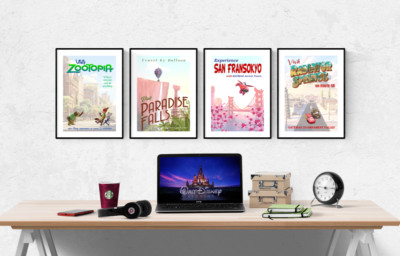 Disney Pixar Film Reise Poster 4er Set Drucke Bilder Wandbilder Poster