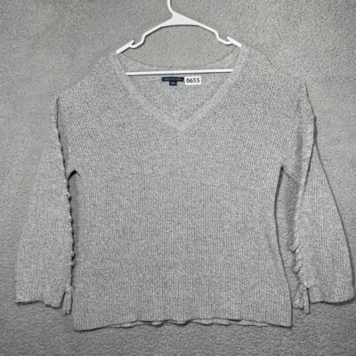 American Eagle Sweater Women Large Gray Long Braided Sleeve
