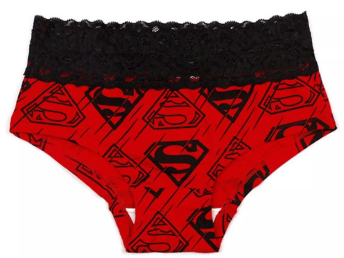 SUPERMAN All Over Print Black Lace Womens Underwear Panties