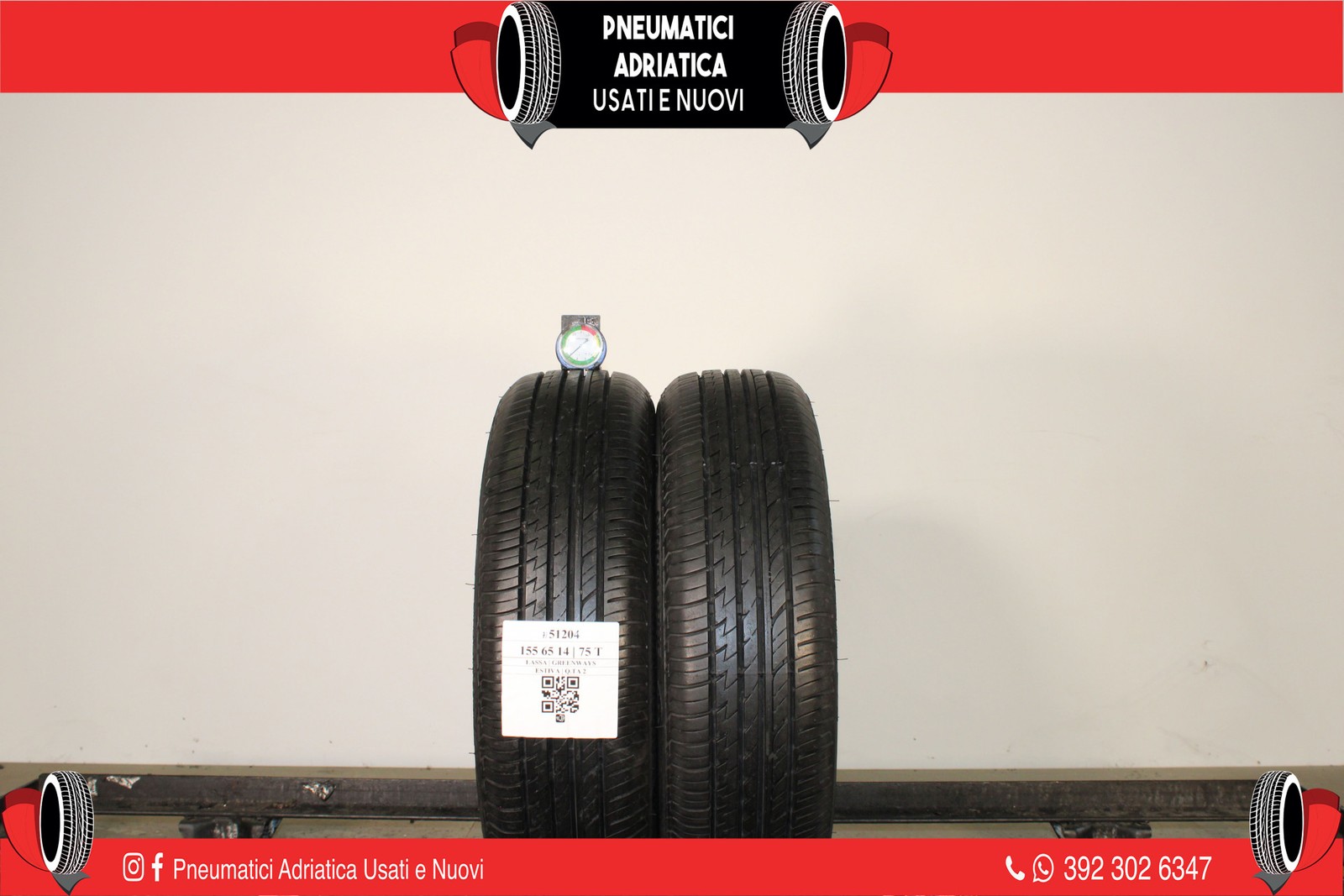 2 PNEUMATICI LASSA 155/65 R14 ESTIVE GOMME USATE 87% - ADRIATICA