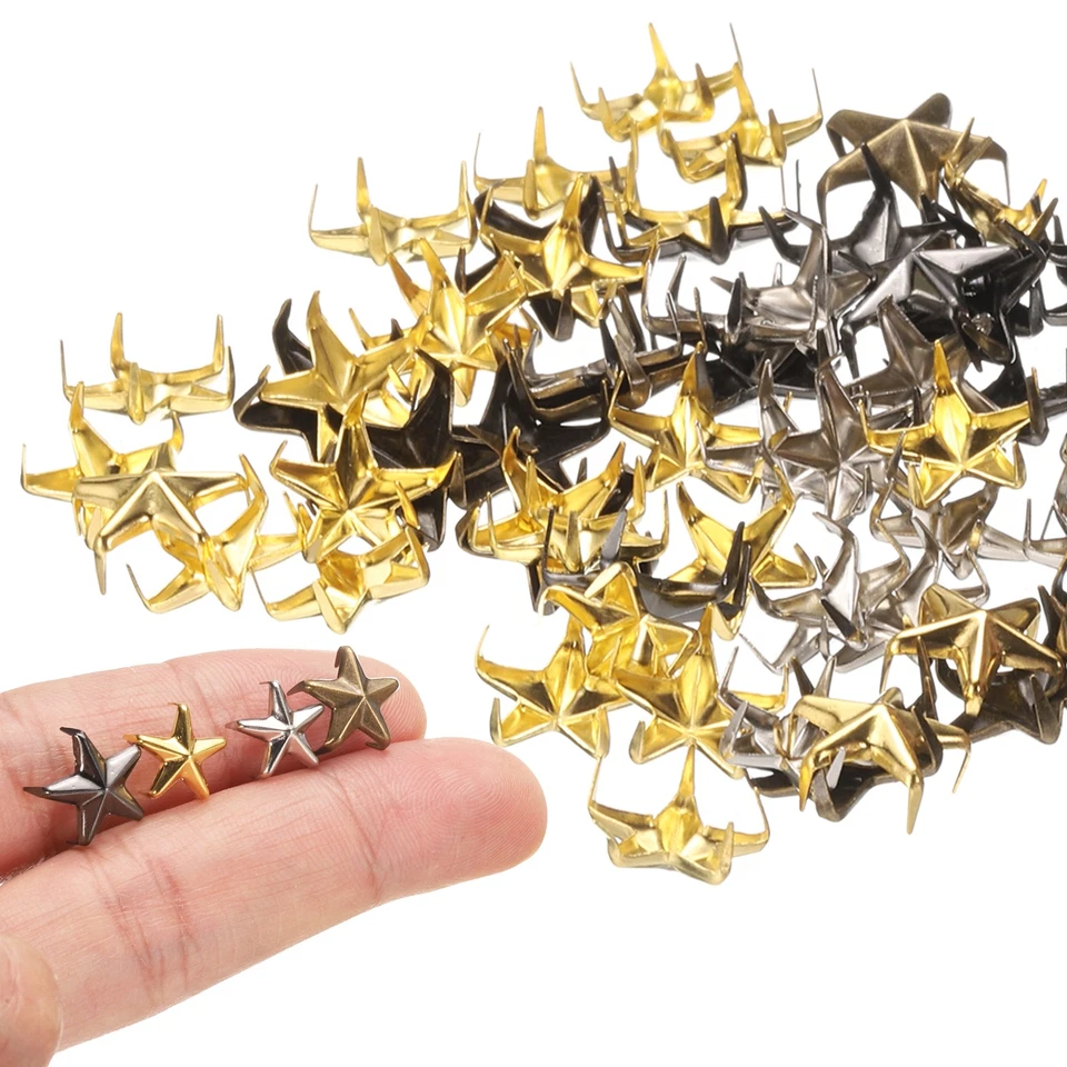 150 PIEZAS 12mm Metal Estrella Tachuelas Garra Pequeño 5 Garras Tono Plata Clavo Cabezas Remaches Tapa Foto 4 de 4
