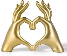Gold Decor Living Room - Small Shelf Decor Aesthetic - Heart Hands Sculpture - T