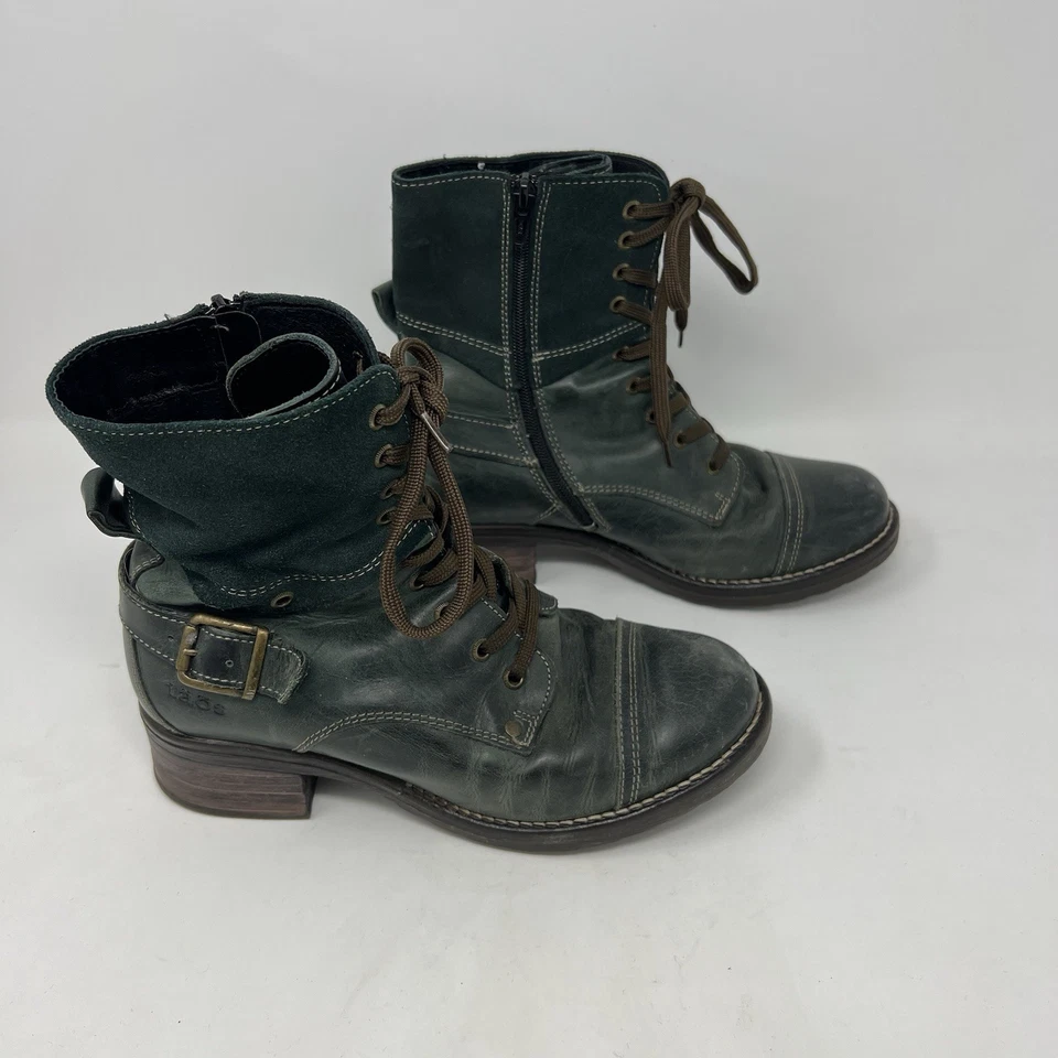 Botas Taos Crave de cuero verde azulado gamuza con cordones cremallera lateral punta redonda talla 38 7-7,5 Foto 2 de 4