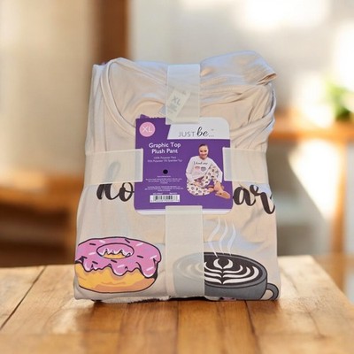 NWT New Just Be 2pc. XL Plush Pant Sleep Set PJ Pajamas Night Donuts Coffee