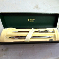 Cross Chrome Metal Pen Pencil 2-Piece Set w/ Case/Box, Cryovac logo NEW