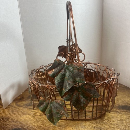 Metal Ivy Decor Oval Basket Copper Tone 10in Tall Rustic Table Organizer Storage - Picture 8 of 9