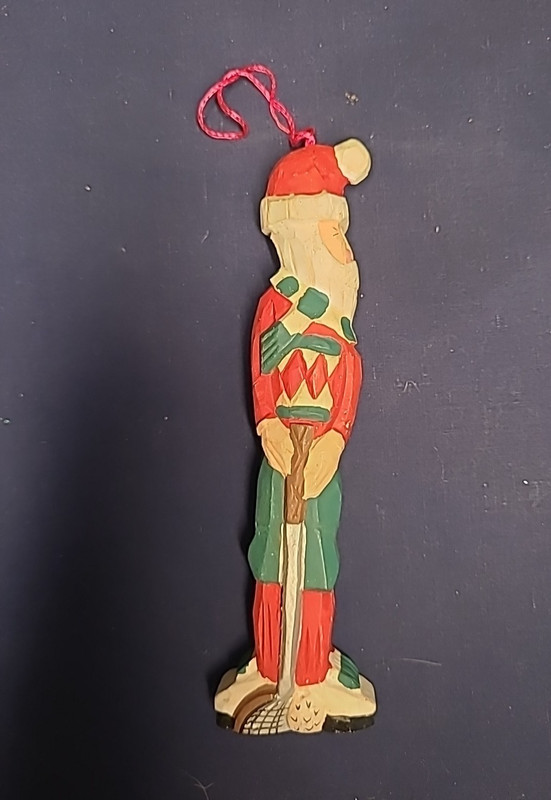 Vintage Wooden Santa Playing Golf Ornament  6" Golf Club Outfit Midwest