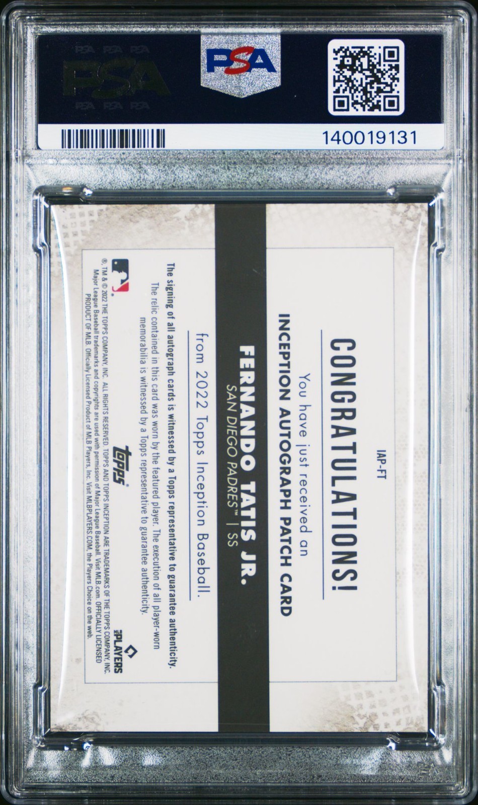 Fernando Tatis Jr. Patch Auto #/25 Red Parallel, 2022 Topps Inception, PSA 9 view 2