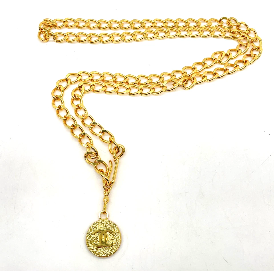 Auth Chanel Coco Mark Logo Engraved GP Chain Belt W/Box SK090446 - Image 3 of 4