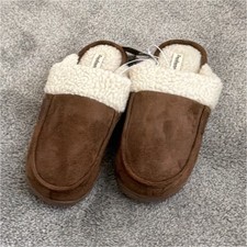 Dearfoams Women  s Brown Suede Slide Slippers Faux Fur Lined Size 8 M