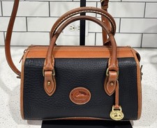 Vtg Dooney  Bourke Small Black  Tan Leather Satchel/Doctor Bag with Strap