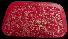 Carolina Herrera Cosmetic Bag Red Gold Music Notes Canvas Makeup Pouch Zipper