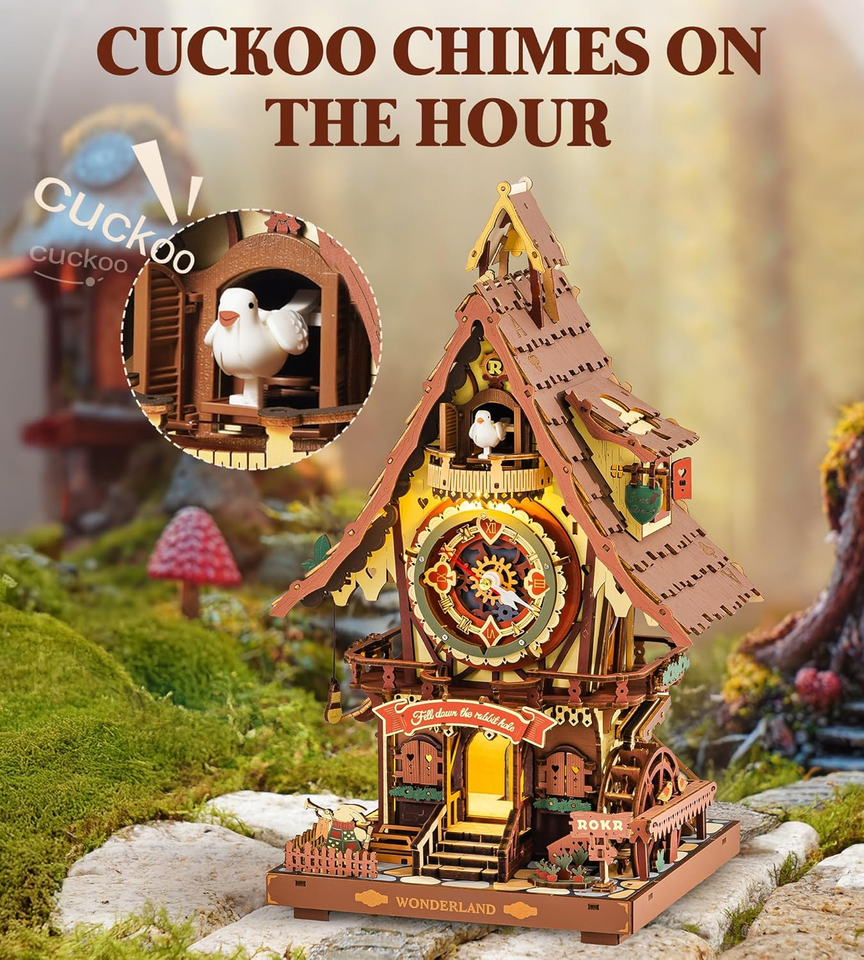 Cuckoo Clock Mechanical 3D Wooden Puzzle Kit for Adults, DIY Wooden ...