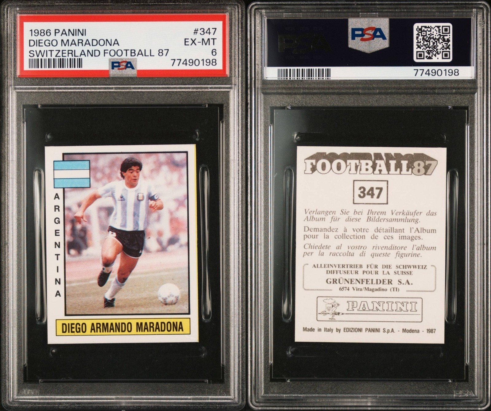 Diego Maradona 1986 Panini #347 Switzerland Football Argentina Super Rare PSA 6 view 3