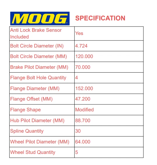 Conjunto de cojinete y buje de rueda delantera Moog 513267 para Honda Pilot Acura MDX ZDX Foto 3 de 4