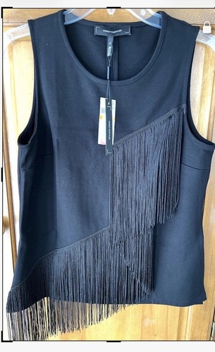 Robert Rodriquez Women’s Sleeveless Fringed Black Top Sz Small NWT