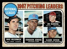 1968 Topps NL Pitching Leaders (Fergie Jenkins / Jim Bunning) #9 - Low Grade