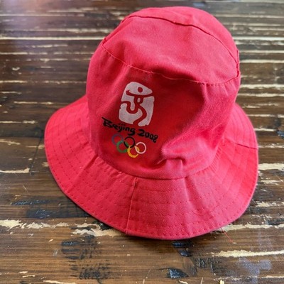 Beijing 2008 Olympics Red Bucket Hat Adult One Size Olympic Rings Logo Hat