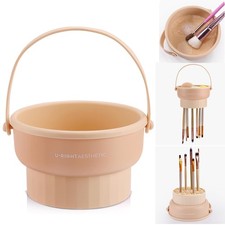 Makeup Brush Cleaner Mat 3 in 1 Silicone Bowl Khaki