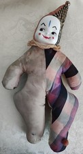 Vintage 1950s Clown Jester Carnival Prize Stuffed Vinyl Cloth Celluloid Face