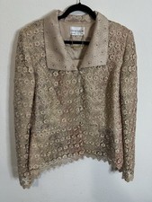Vintage Lily and Taylor Women s Beige Multicolor Floral Lace Blazer Sz 16
