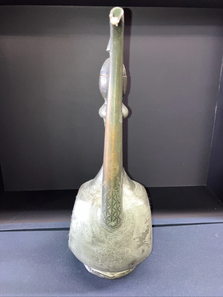 "Antigua jarra islámica Qajar grabada a mano, cuentagotas de agua cobre altura 13 1/2""" Foto 4 de 4