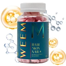 WEEM Hair Skin & Nails Gummies - Support Healthy Thick Full - Biotin Vitamins
