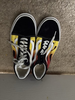 VANS Old Skool Flame Black Yellow Red Low Top Skateboarding Sneakers