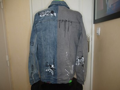 ANSEHENSWERTE BI-COLOR JEANSJACKE MIT DRUCK, GR. XL