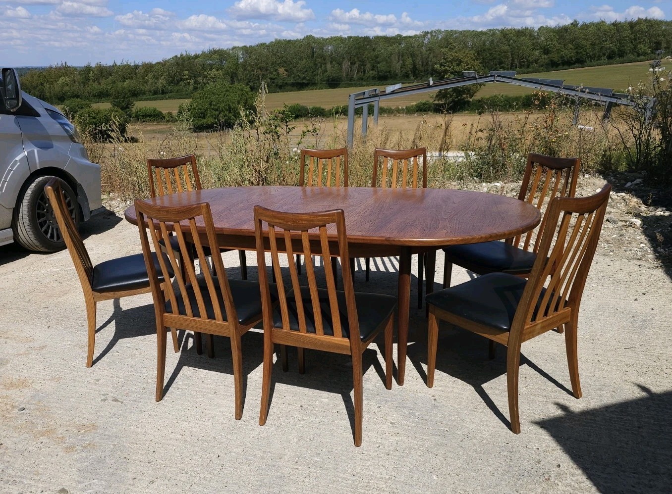 Mid Century G Plan Fresco Round Dining Table with 8 Chairs Extendable