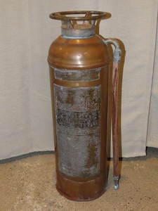 Antique Fire Extinguisher Ecnarusni Foam Copper & Brass w/Hose Buffalo, NY USA
