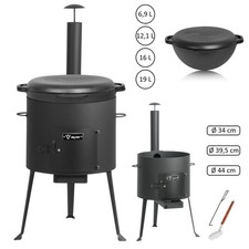 Kazan Ofen mit Rohr oder Gulaschkessel oder Set, Gusstopf Ofen Utschak BBQ-Toro