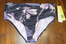 All In Motion High Waist Black & Purple Floral Swim Bottoms Size Small S Cutout