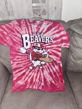 Bucee Beavers Red Tie Dye Graphic T Shirt Size Small Baseball Theme