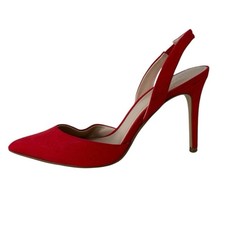 MNG Mango Red Suede Leather Pointed Toe Stiletto Slingback High Heels Size 6.5