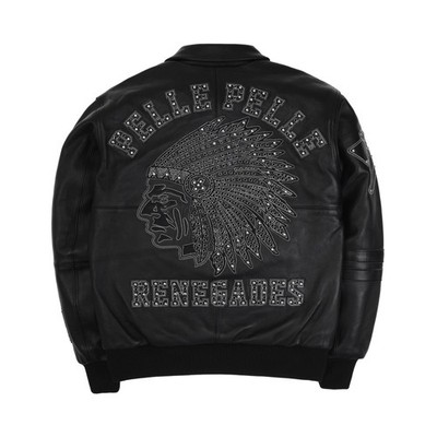 MEN'S PELLE PELLE RENEGADES INDIAN HEAD LEATHER JACKET IN BLACK